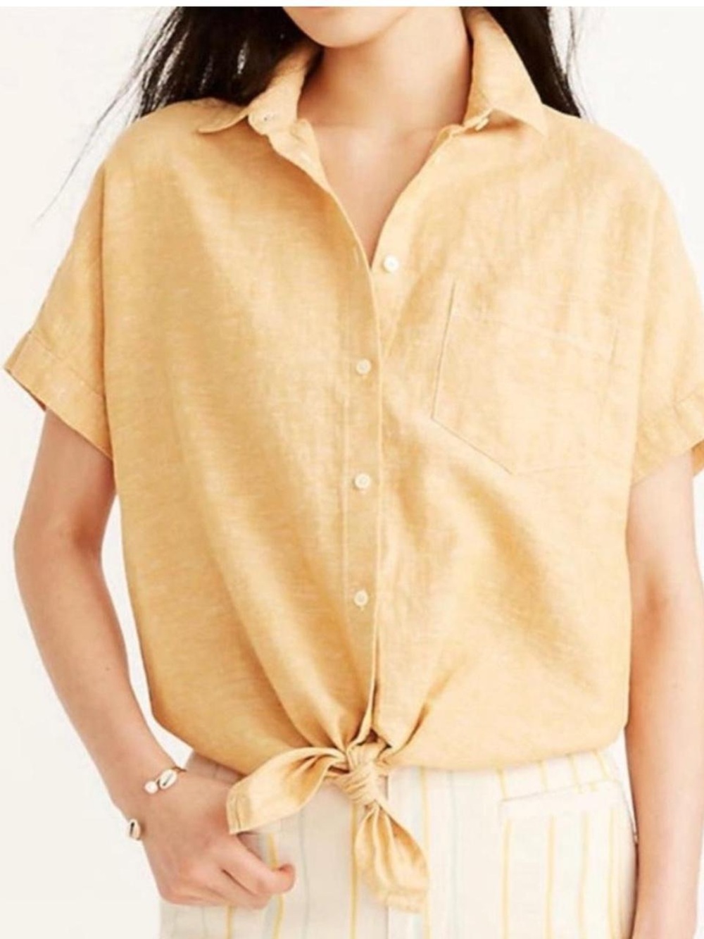GUD, Madewell Tungsten Yellow, Linen Blend, Button-Down, Tie-Front Top, Cropped